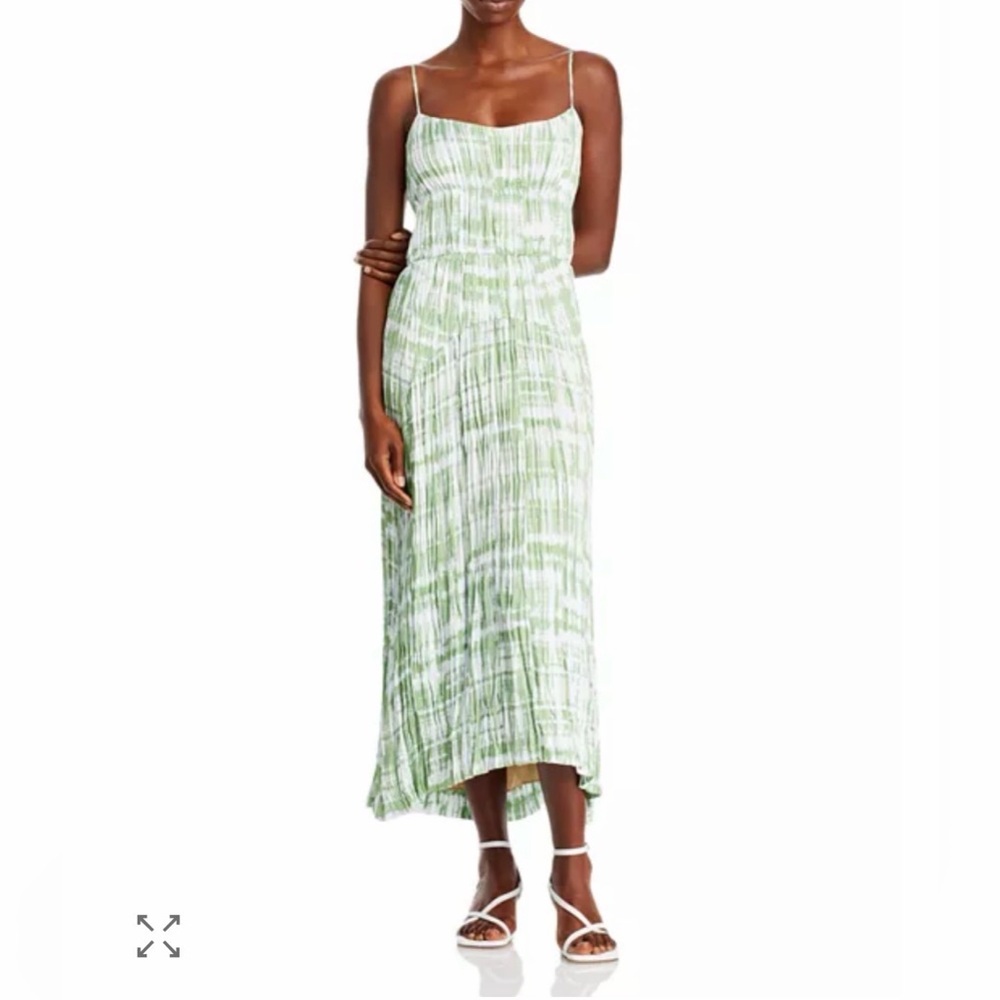 Vince Tie Dye Ruched Midi Cami Dress Green White Women’s Medium - Picture 12 of 14